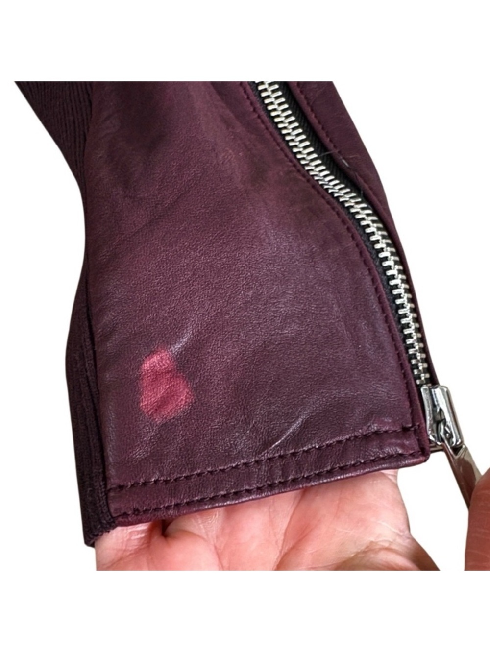 VINCE Lambskin Leather Two Tone Moto Jacket Black Burgundy Women’s Size M EUC - Picture 12 of 14